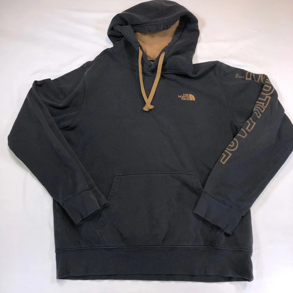 The North Face Mens Black Tan Logo Graphic Sleeve Pullover Hoodie Size M